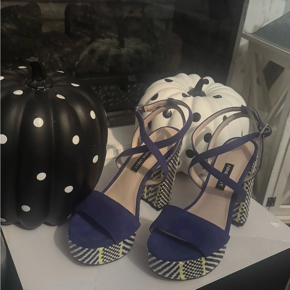 Nine West Vibrant Blue and Yellow Platform Sandals - Picture 2 of 3